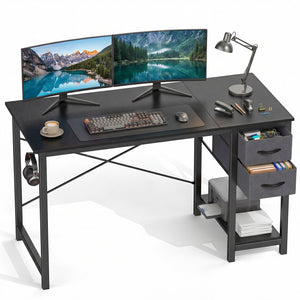 CONCETTA Small Computer Desk with Storage Shelf, 40 or 47 Inch Writing Work Study Computer Desk for Home Office Bedroom, 2-Tier Drawers, Side Headphone Hook, Modern Style for Home Bedroom