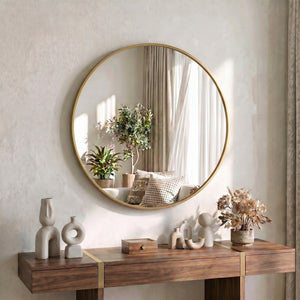 CONCETTA Round Circle Wall Mirror, Aluminium Frame, Shatter Resistant Glass for Bathroom, Home Decor, Vanity
