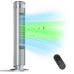 SHOUFTW Tower Fan Standing Bladeless, 23ft/s Velocity Quiet, 64° Oscillating with 5 Speeds, 4 Modes, 12H Timer for Indoor Bedroom