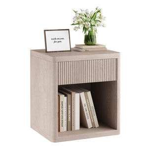 CONCETTA Nightstand with Drawer and Open Shelf, Mid Century Fluted End Table for Bedroom, Living Room and Office