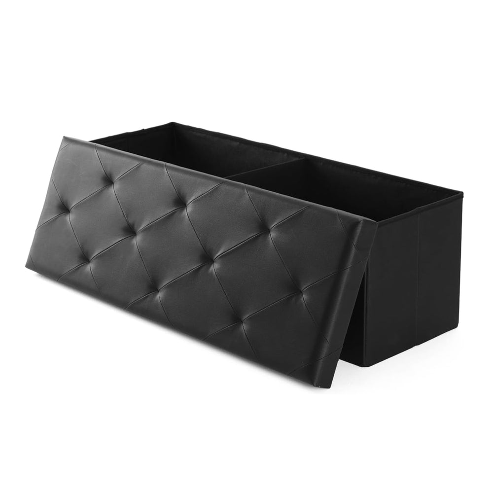 JOINSUN 43" Storage Ottoman – Foldable Faux Leather Stool with Storage, 660 lb Capacity, for Bedroom, Living Room, Entryway, Black