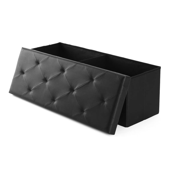 CONCETTA 43" Storage Ottoman – Foldable Faux Leather Stool with Storage, 660 lb Capacity, for Bedroom, Living Room, Entryway, Black