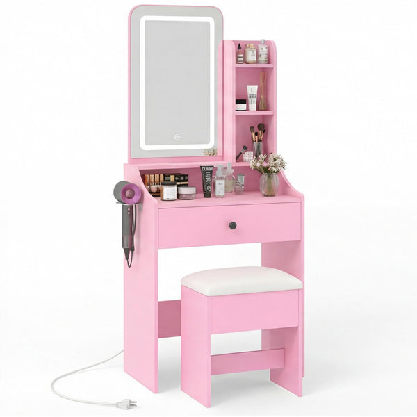CONCETTA Vanity Desk with Mirror and Lights, Makeup Vanity Table with Hair Dryer & Power Outlet, Dressing Table for Bedroom