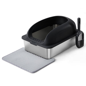 CONCETTA 24in Stainless Steel Cat Litter Box with Lid, Large Cat Litter Box for Cats, High Wall Sides, Anti-Urine Leakage, Easy Cleaning, Scoop and Mat Included