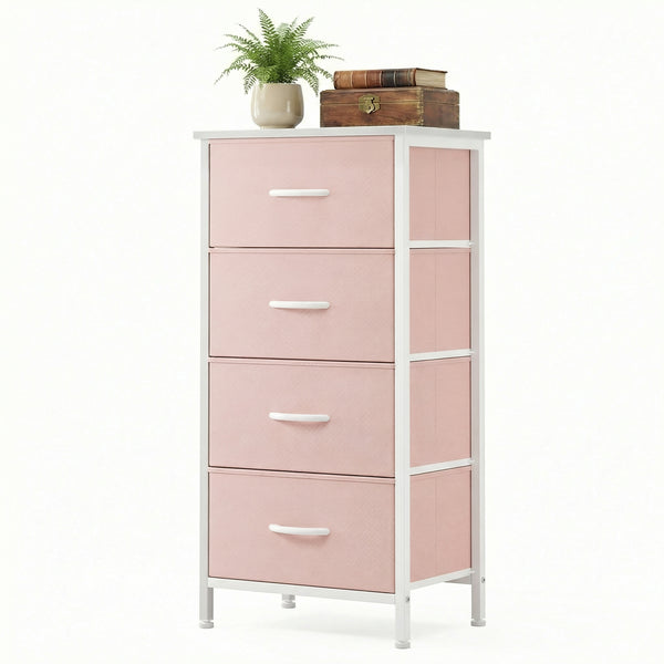 CONCETTA 4 Drawer Dresser, Wide Chest Drawers Nightstand Storage Tower Storage Fabric Dresser With Wood Top for Living Room, Bedroom, Closet