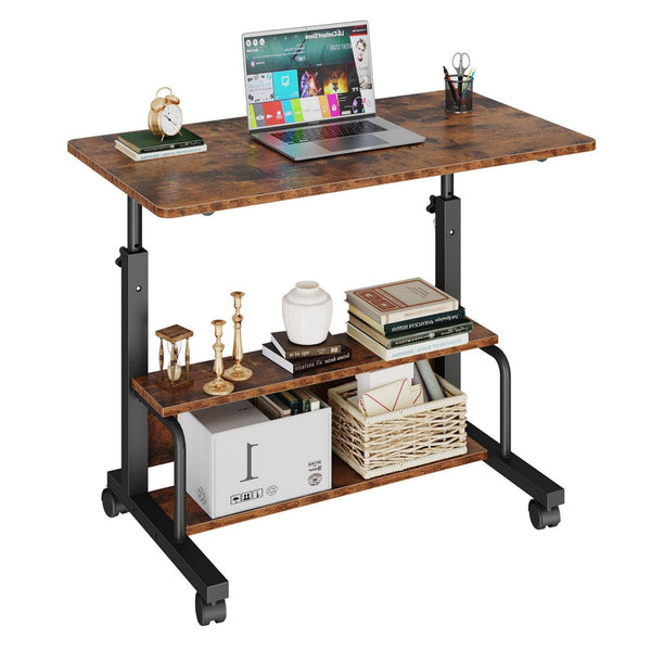 CONCETTA 31.5'' Adjustable Height Rolling Computer Desk with Storage Shelves, Portable Mobile Desk for Small Spaces Home Office