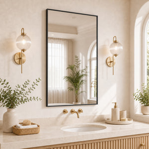 CONCETTA Bathroom Mirror, Brushed Aluminium Framed, Rectangle with Square Corner for Wall Home Decor Modern Style