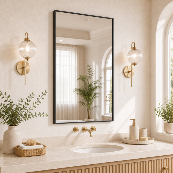 CONCETTA Bathroom Mirror, Brushed Aluminium Framed, Rectangle with Square Corner for Wall Home Decor Modern Style