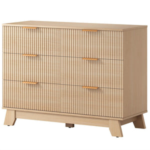 CONCETTA Modern Fluted Dresser for Bedroom, Wide Chest of Drawers with Metal Handles, Wood Storage Organizer for Living Room Bedroom Hallway, Natural Oak