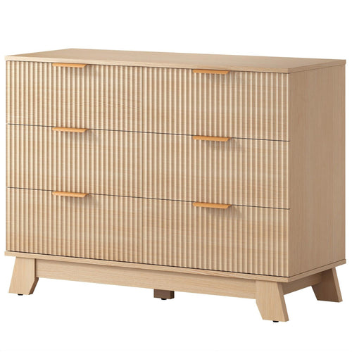 CONCETTA Modern Fluted Dresser for Bedroom, Wide Chest of Drawers with Metal Handles, Wood Storage Organizer for Living Room Bedroom Hallway, Natural Oak