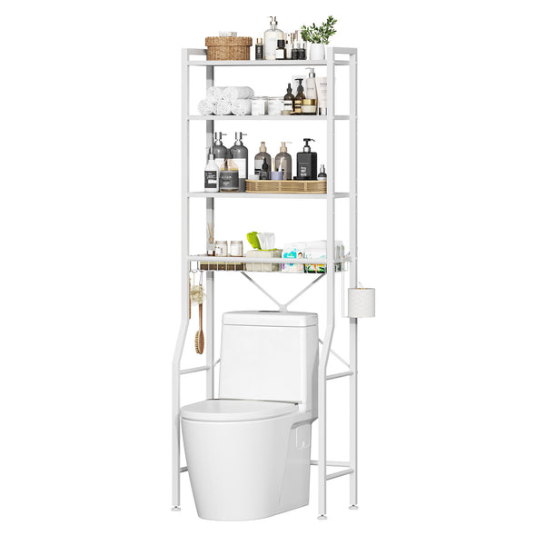 CONCETTA 4-Tier Over The Toilet Bathroom Storage Rack, Adjustable Space Saver Organizer with Shelves, Basket & Hooks
