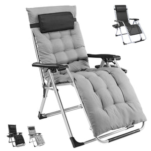 SHOUFTW Padded Zero Gravity Lounge Chair with Detachable Cushion & Side Tray, Folding Reclining Patio Chair, Outdoor Lawn Lounger