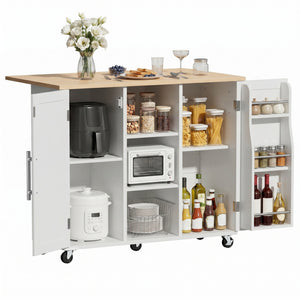CONCETTA Wooden Kitchen Island Cart, Rolling Storage Cabinet with Racks, Open Shelves and Drawer