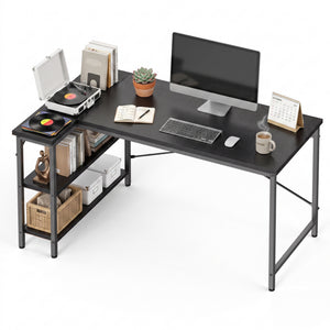 CONCETTA L Shaped Desk with Reversible Storage Shelves, 198 lbs Capacity Computer Corner Desk for Home Office, Gaming & Writing