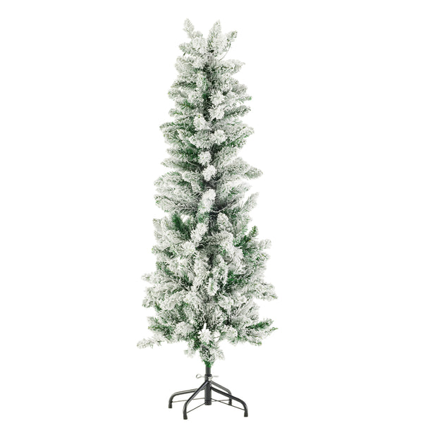 MCQ Flocked Pencil Christmas Tree - Festive Pre-Lit Artificial Decor with Durable Metal Base and lighted