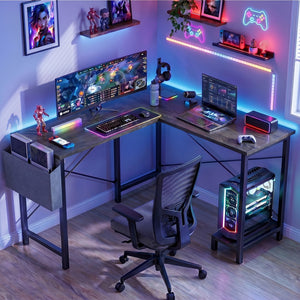 CONCETTA 49 Inch Modern L Shaped Computer Desk with Lower Storage Shelf & Side Bag, Two-Way Convertible Corner Gaming Table for Home Office