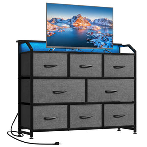 CONCETTA LED TV Stand Dresser, Fits TVs up to 45 Inches, LED Lights & Power Outlet, 8 Fabric Drawers Storage for Bedroom Living Room