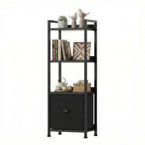 CONCETTA  Bookshelf with Drawer, Tall Narrow Bookcase with Shelves, Wood and Metal Storage Organizer for Bedroom, Living Room