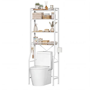 CONCETTA 4-Tier Over The Toilet Bathroom Storage Rack, Adjustable Space Saver Organizer with Shelves, Basket & Hooks
