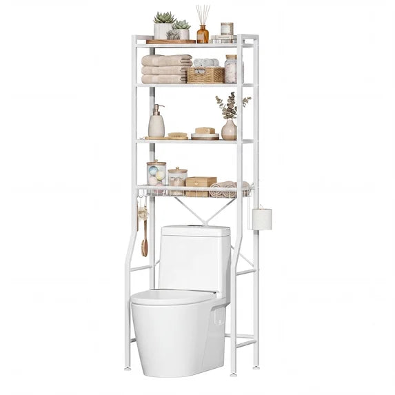 CONCETTA 4-Tier Over The Toilet Bathroom Storage Rack, Adjustable Space Saver Organizer with Shelves, Basket & Hooks