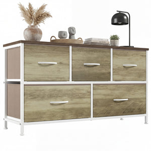 CONCETTA 5 Fabric Dresser with 5 Storage Drawers, TV Stand with Wooden Top Metal Frame for Clothes, Living Room, Hallway, Entryway