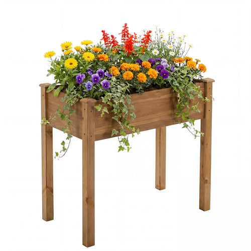 CONCETTA Wooden Raised Garden Bed - Elevated Planter Box with Drainage & Liner for Backyard/Patio/Balcony