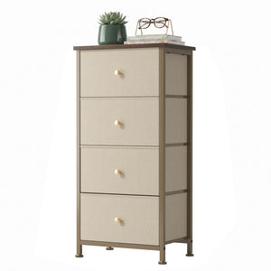 CONCETTA 4 Drawer Dresser, Wide Chest Drawers Nightstand Storage Tower Storage Fabric Dresser With Wood Top for Living Room, Bedroom, Closet