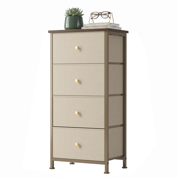 CONCETTA 4 Drawer Dresser, Wide Chest Drawers Nightstand Storage Tower Storage Fabric Dresser With Wood Top for Living Room, Bedroom, Closet