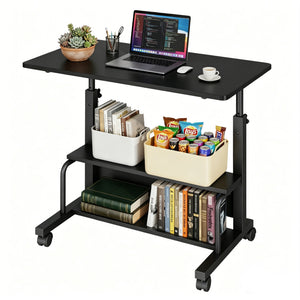 CONCETTA 31.5'' Adjustable Height Rolling Computer Desk with Storage Shelves, Portable Mobile Desk for Small Spaces Home Office