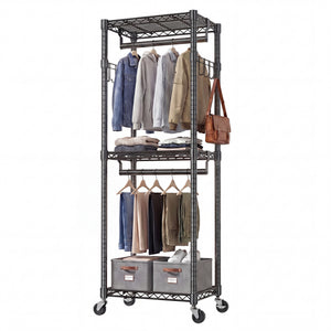 CONCETTA Rolling Clothes Rack, Adjustable Metal Shelves, Heavy Duty Clothes Rack with Side Hooks for Household, Laundry Room