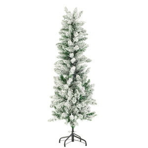 MCQ Flocked Pencil Christmas Tree - Festive Pre-Lit Artificial Decor with Durable Metal Base and lighted