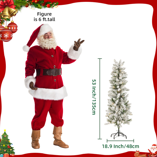 Artificial Full Christmas Tree, Flocked Snow Trees with Pine Cone Decoration, Includes Stand, Incandescent Lights & Foldable Base for Home, Office, Party