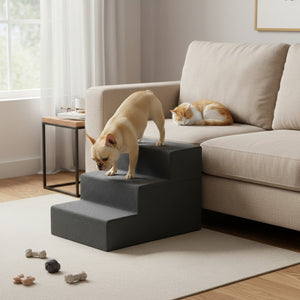 SHOUFTW Round Edge Pet Stairs Ramp, High-Density Foam Dog Cat Steps, Non-Slip Indoor Ladder for Couch, High Beds, Car, Gray