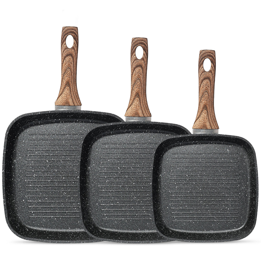 CONCETTA Non-stick Cookware Set, square frying pan, wooden handle, suitable for indoor and outdoor camping and RV cooking, beige and black