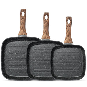 CONCETTA Non-stick Cookware Set, square frying pan, wooden handle, suitable for indoor and outdoor camping and RV cooking, beige and black