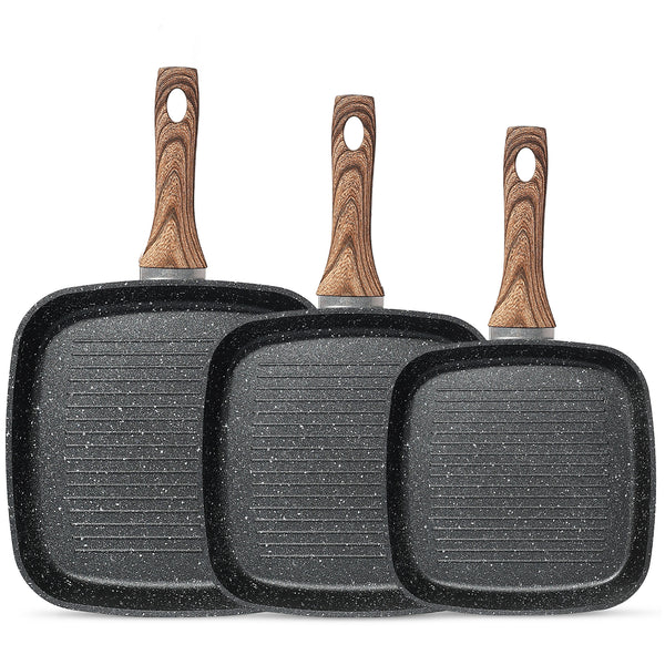 CONCETTA Non-stick Cookware Set, square frying pan, wooden handle, suitable for indoor and outdoor camping and RV cooking, beige and black