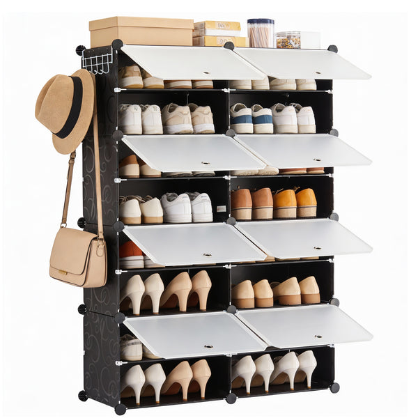 CONCETTA Shoe Rack, 24 Pair Plastic Shelves Storage Organizer for Closet Hallway Bedroom Entryway