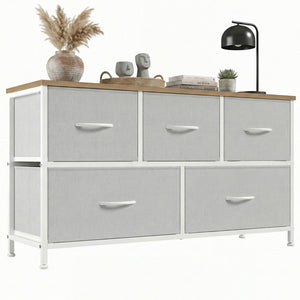 CONCETTA 5 Fabric Dresser with 5 Storage Drawers, TV Stand with Wooden Top Metal Frame for Clothes, Living Room, Hallway, Entryway