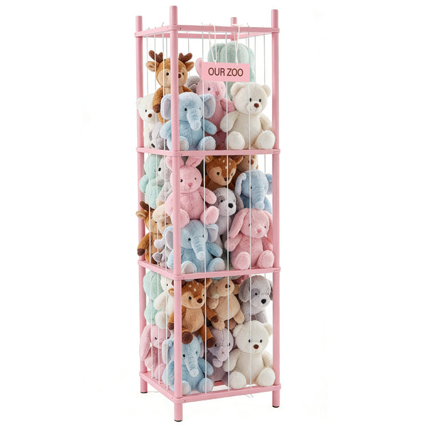 CONCETTA Toy Storage Organizer, Wooden Toy Holder Cage - Holds 40+ Plush Toys, Sturdy Wood & Steel Screw Construction for Toddler Room, Playroom, Bedroom, White