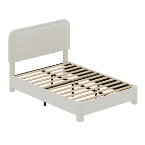 CONCETTA Bed Frame with Boucle Upholstery, Modern Platform Bed with Headboard, Soft Rounded Corners, No Box Spring Needed, Easy Assembly, White