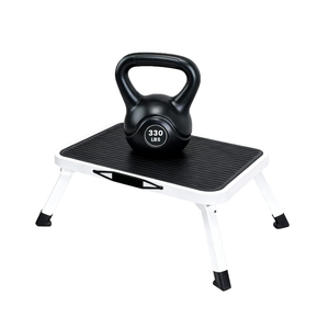 Foldable car wash stool with carrying handle and non-slip platform, single-step rubber foot ladder, supports up to 330 lbs, sturdy metal folding stool, suitable for RVs, trucks, home kitchen