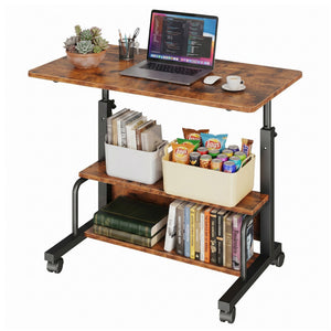 CONCETTA 31.5'' Adjustable Height Rolling Computer Desk with Storage Shelves, Portable Mobile Desk for Small Spaces Home Office