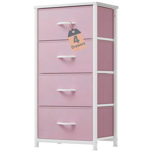 CONCETTA 4 Drawer Dresser, Wide Chest Drawers Nightstand Storage Tower Storage Fabric Dresser With Wood Top for Living Room, Bedroom, Closet