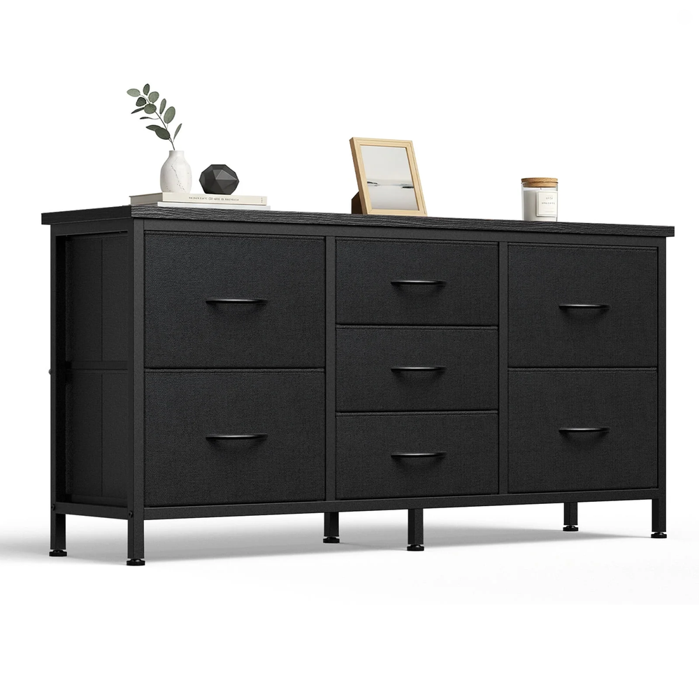 CONCETTA Storage TV Dresser, Metal Frames Resist Deformation, Adjustable Feet Prevent Tipping, Supports TV up to 55-80 inch, Suitable for Living Room,Black