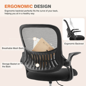 CONCETTA Office Computer Desk Chair-Ergonomic Chair with Wheels, Comfortable Lumbar Support, Comfy Flip-up Arms for Home, Office
