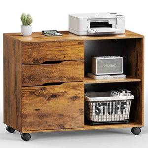 CONCETTA Lateral File Cabinet - with 3 Drawers, Rolling Wooden File Storage Drawer, Black Printer Stand Under Desk Organiser for Office, Home