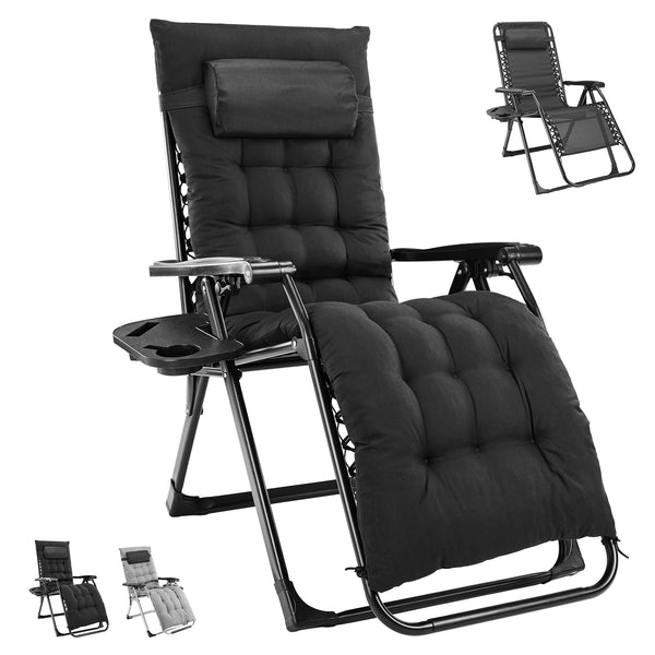 SHOUFTW Padded Zero Gravity Lounge Chair with Detachable Cushion & Side Tray, Folding Reclining Patio Chair, Outdoor Lawn Lounger