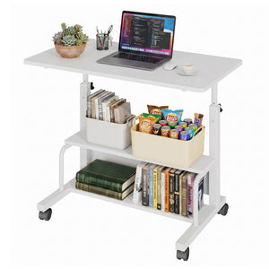CONCETTA 31.5'' Adjustable Height Rolling Computer Desk with Storage Shelves, Portable Mobile Desk for Small Spaces Home Office