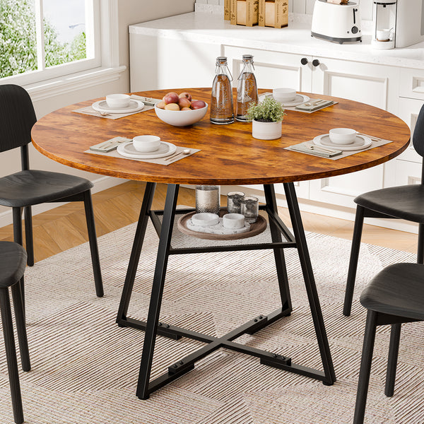 CONCETTA Round Extendable Dining Table for 4-8 People, Space-Saving Wood Kitchen Table with Pedestal Base & Storage Shelf, Modern Expandable Oval Dining Table for Home & Apartment
