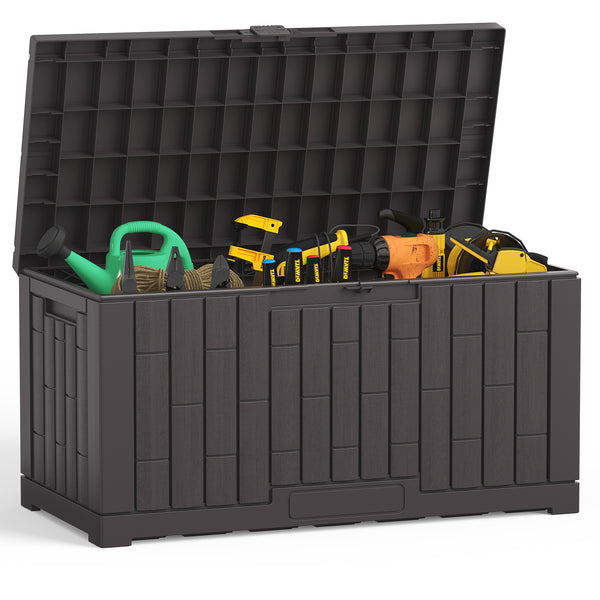 CONCETTA 60-Gallon Waterproof Deck Box, UV-Resistant Resin Outdoor Storage, Lockable Wide-Opening Lid, Garden Patio Storage Bench